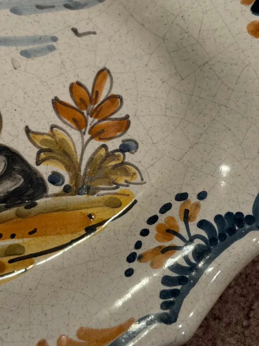 Antique Italian Majolica Faience Serving Plate Hand Painted Girl Woman w Flowers